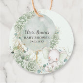 セージ緑のフローラゾウ赤ちゃんシャワーニュートラル フェイバータグ (裏面)