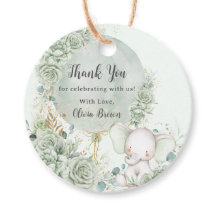 セージ緑のフローラゾウ赤ちゃんシャワーニュートラル