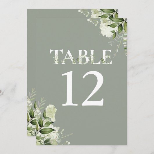 セージ緑のフローラタイポグラフィテーブル番号 (正面/裏面)