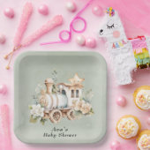 セージ緑のフローラトレインボーイベビーシャワー ペーパープレート (パーティー)