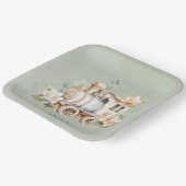 セージ緑のフローラトレインボーイベビーシャワー ペーパープレート (傾斜あり)