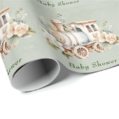 セージ緑のフローラトレインボーイベビーシャワー ラッピングペーパー (ロールコーナー)