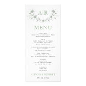 セージ緑のフローラフレーム結婚モノグラムのメニューカード ラックカード (正面)