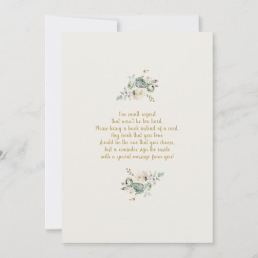 セージ緑のフローラベビーシャワー 招待状 (裏面)