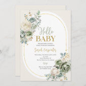 セージ緑のフローラベビーシャワー 招待状 (正面/裏面)
