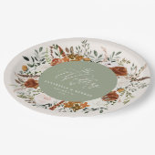 セージ緑のフローララスエレガントモダント結婚ス ペーパープレート (アングル)