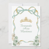 セージ緑のフローラリボン金ゴールドクラウンミカンス 招待状 (裏面)