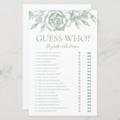 セージ緑のフローラ推測ブライダルシャワーゲーム (正面/裏面)