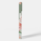 セージ緑のフローラ水色バラパターンモノグラム Case-Mate iPhoneケース (裏面 / 右)