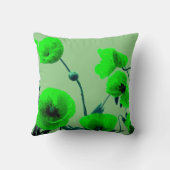 セージ緑のフローラ水色ポピー花 クッション (裏面)