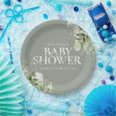 セージ緑のフローラ男女兼用ベビーシャワー ペーパープレート (パーティー)