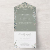 セージ緑のフローラ緑のストリングラ結婚イト オールインワン招待状 (内側)