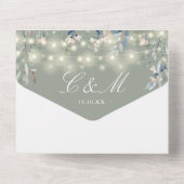 セージ緑のフローラ緑のストリングラ結婚イト オールインワン招待状 (裏面)