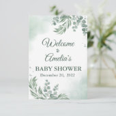 セージ緑のフローラ赤ちゃんシャワー女の子ウェルカムサインイン (スタンド正面)