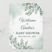 セージ緑のフローラ赤ちゃんシャワー女の子ウェルカムサインイン (正面/裏面)