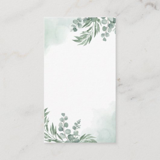 セージ緑のフローラ赤ちゃんシャワー女の子ウェルカムサインイン エンクロージャーカード (裏面)