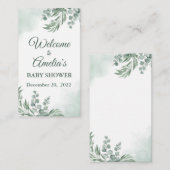 セージ緑のフローラ赤ちゃんシャワー女の子ウェルカムサインイン エンクロージャーカード (正面/裏面)