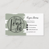 セージ緑のブラシの髪のメイクアップフォトロゴqrコード 名刺 (正面)