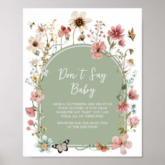 セージ緑のベビー開花ベビーシャワー言わないベビー ポスター (正面)