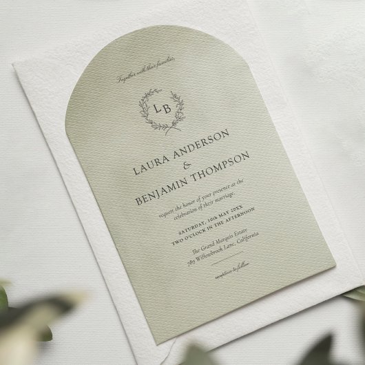 セージ緑のベルベットのテクスチャミニマリストアー結婚チズ 招待状