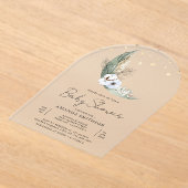 セージ緑のボホフローラムーンアーチ赤ちゃんシャワー アクリル招待状 (レイダウン)