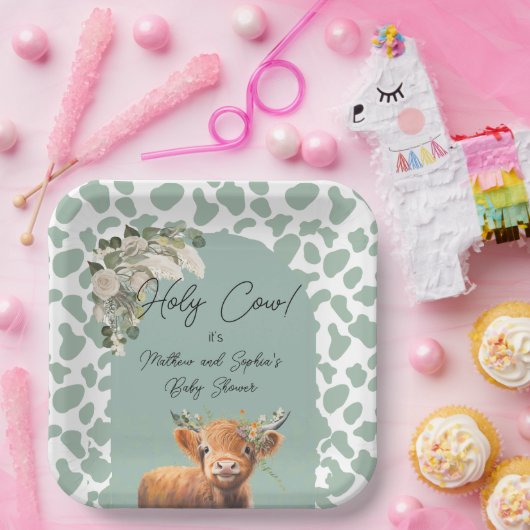 セージ緑のボホホーホホーチカウファームベビーシャワー ペーパープレート (パーティー)