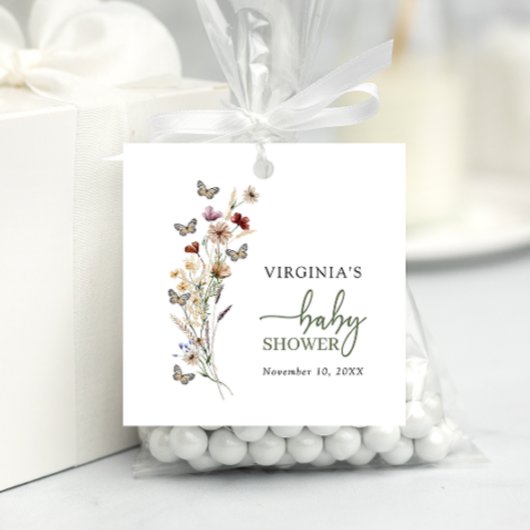 セージ緑のボホワイルドフラワーベビーシャワー フェイバータグ