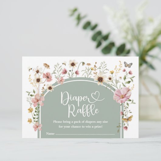 セージ緑のボホワイルドフラワーメドウオムツラッフル エンクロージャーカード (スタンド正面)