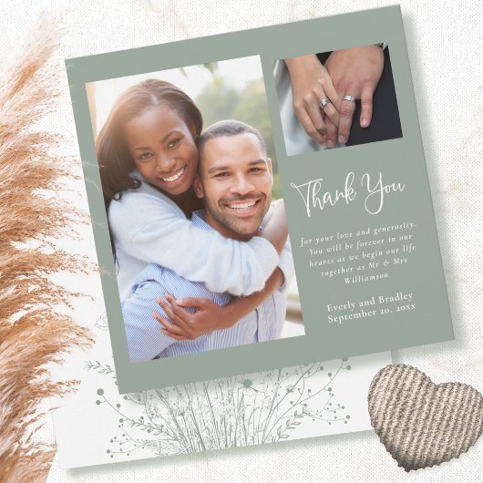 セージ緑のボホワイルドフラワー結婚の感謝 招待状
