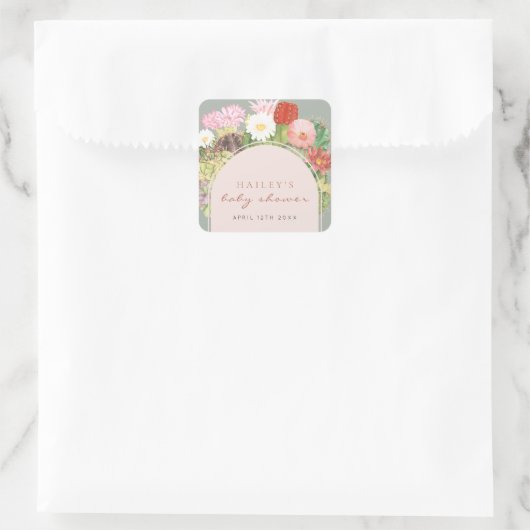 セージ緑のボホ開花サボスベイビーシャワー スクエアシール (バッグ)