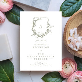 セージ緑のモノグラムクレストウェディングレセプション エンクロージャーカード