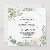 セージ緑のユーカリ結婚スクエア 招待状 (正面)