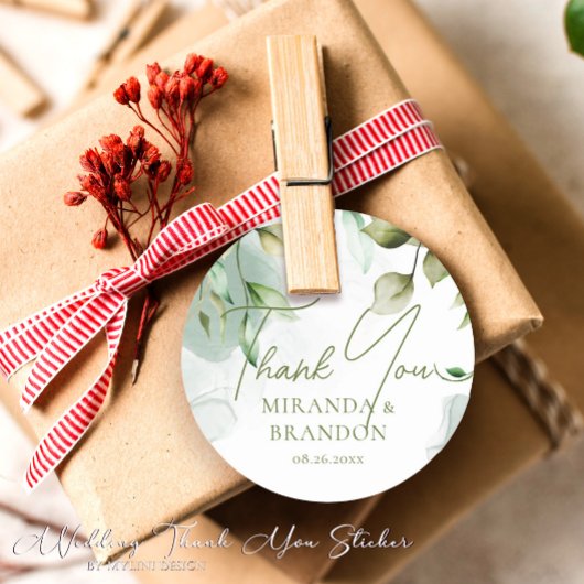 セージ緑のユーカリ結婚プスの葉ありがとう ラウンドシール