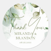 セージ緑のユーカリ結婚プスの葉ありがとう ラウンドシール (正面)