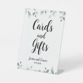 セージ緑のユーカリ緑のカードとギフト 台座サイン (正面)