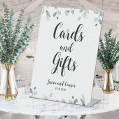 セージ緑のユーカリ緑のカードとギフト 台座サイン