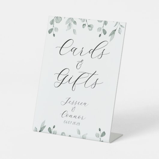 セージ緑のユーカリ緑のカード&ギフト 台座サイン (正面)
