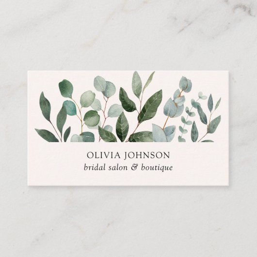 セージ緑のユーカリ緑の葉の名刺 名刺 (正面)