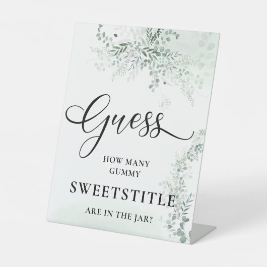 セージ緑のユーカリ赤ちゃんシャワー推測どのくらいか 台座サイン (正面)