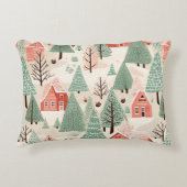 セージ緑のライトピンクパインコーン屋根と木 アクセントクッション (正面)