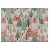 セージ緑のライトピンクパインコーン屋根と木 カッティングボード (正面)