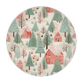 セージ緑のライトピンクパインコーン屋根と木 カッティングボード (正面)