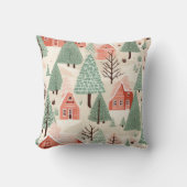セージ緑のライトピンクパインコーン屋根と木 クッション (正面)