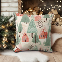 セージ緑のライトピンクパインコーン屋根と木