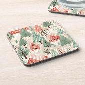 セージ緑のライトピンクパインコーン屋根と木 コースター (左側)