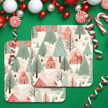 セージ緑のライトピンクパインコーン屋根と木