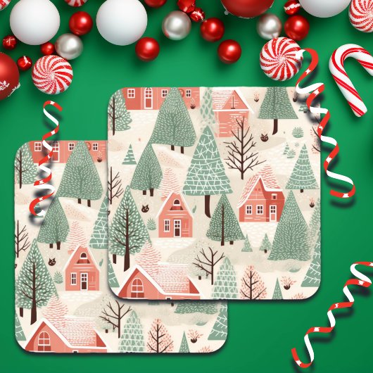 セージ緑のライトピンクパインコーン屋根と木 コースター