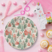 セージ緑のライトピンクパインコーン屋根と木 ペーパープレート (パーティー)