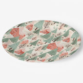 セージ緑のライトピンクパインコーン屋根と木 ペーパープレート (アングル)