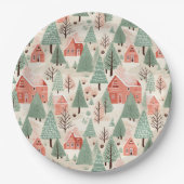 セージ緑のライトピンクパインコーン屋根と木 ペーパープレート (正面)